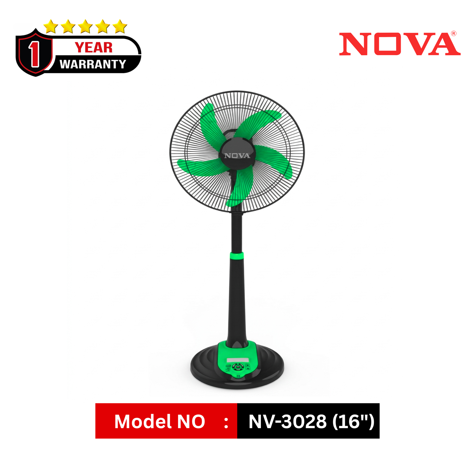 NOVA 16 Inch Rechargeable Stand Fan | NV-3028 | DC Motor | LED Light | Multi Speed