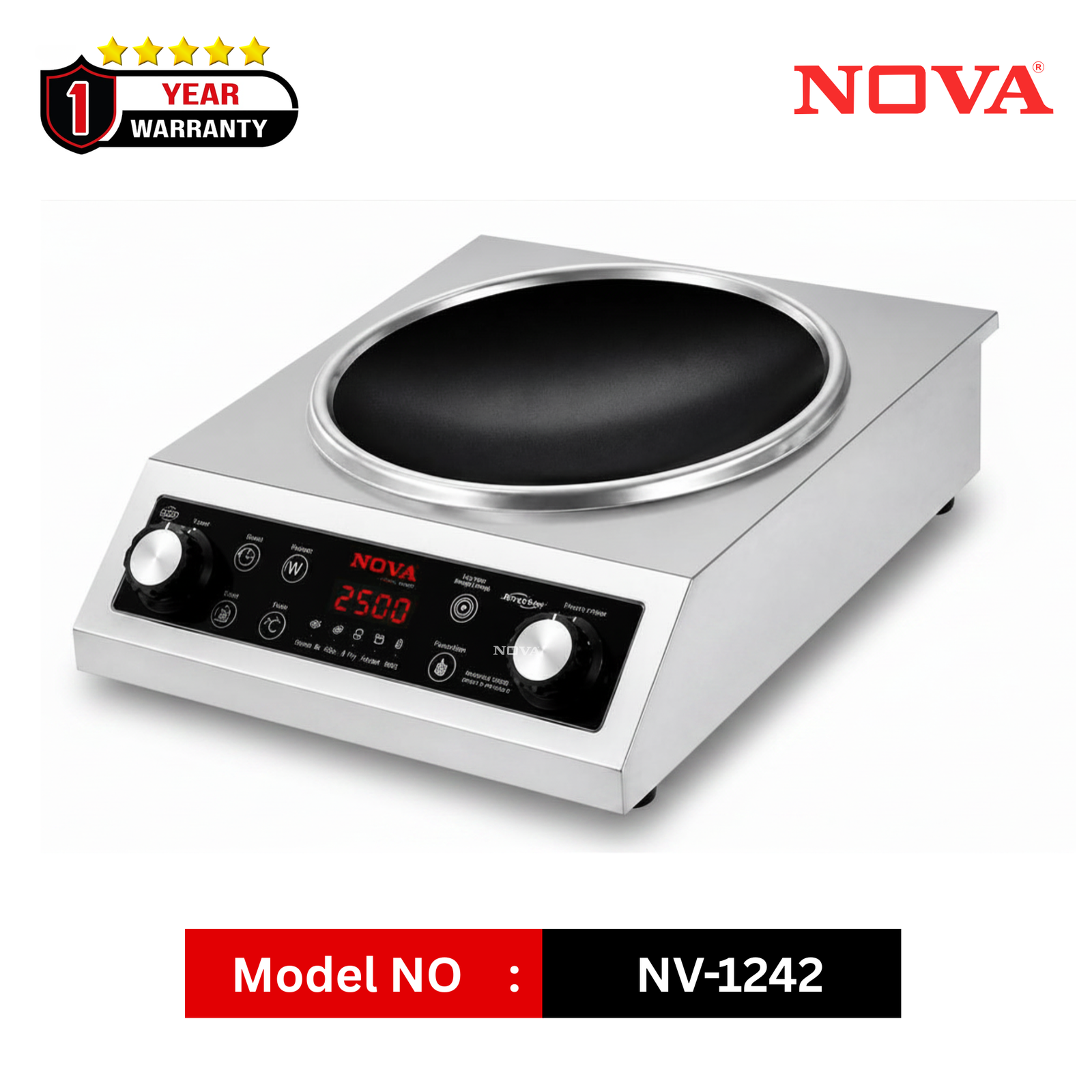NOVA Infrared Cooker 3000W Double Heater | NV-1242-SS | Inverter Friendly | Touch & Knob Control
