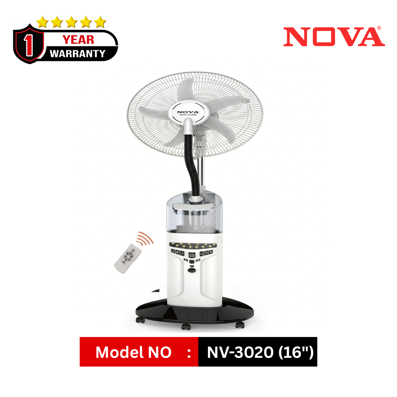 NOVA Rechargeable Mist Fan 16” | NV-3020R | AC/DC + Solar | Remote Control